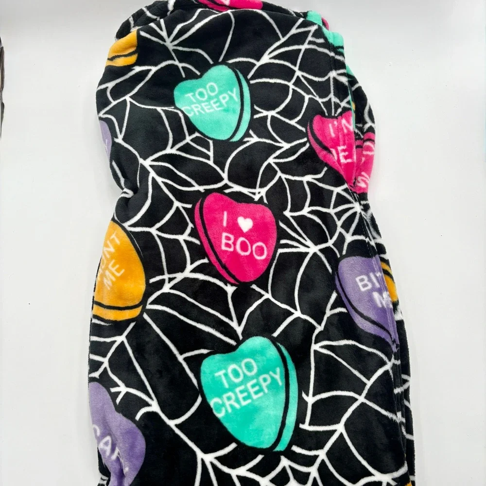 Betsey Johnson Halloween Candy Conversation Hearts Spiderweb Plush Throw Blanket